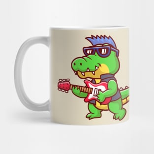 Cute Crocodile Playing Electric Guitar Cartoon Mug